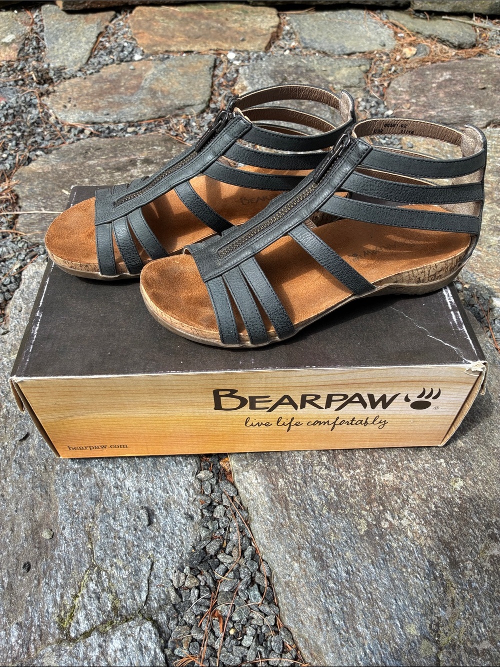 BearPaw Black Strappy Cork-Effect Gladiator Sandals